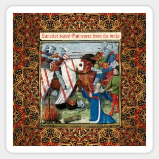 Lancelot Saves Guinevere From the Stake, Arthurian Legends Medieval Miniature Sticker